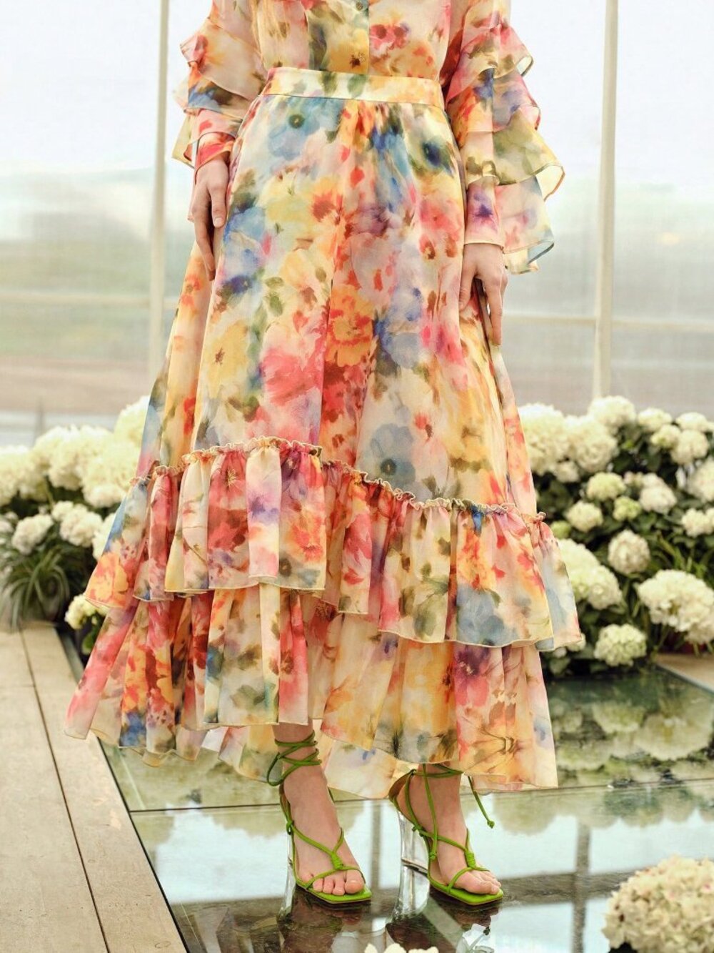 Multicolor Boho Womens Premium Romantic Elegant floral Printed ruffle maxi Skirt - Picture 4 of 7